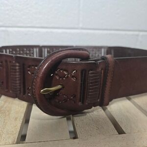 Vtg Lauren Ralph Lauren Brown Genuine Leather Wide Fashion Belt Small 28-33